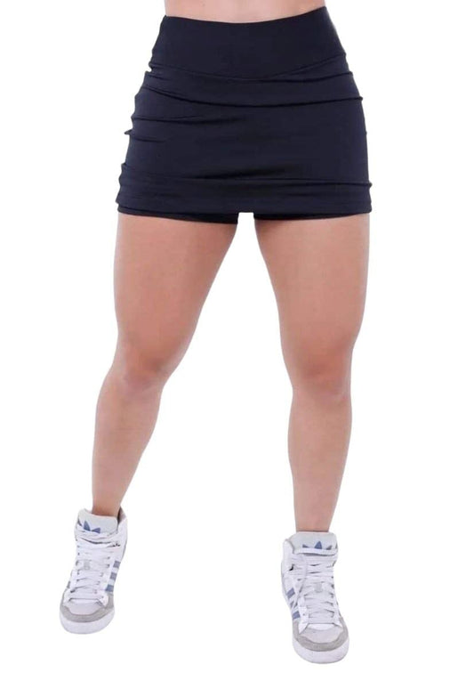 Short Saia Tapa Bumbum Feminino Cintura Alta Suplex Cós Alto Academia Fitness Ginástica Roupas pra Academia - Bella Net (GG, PRETA)